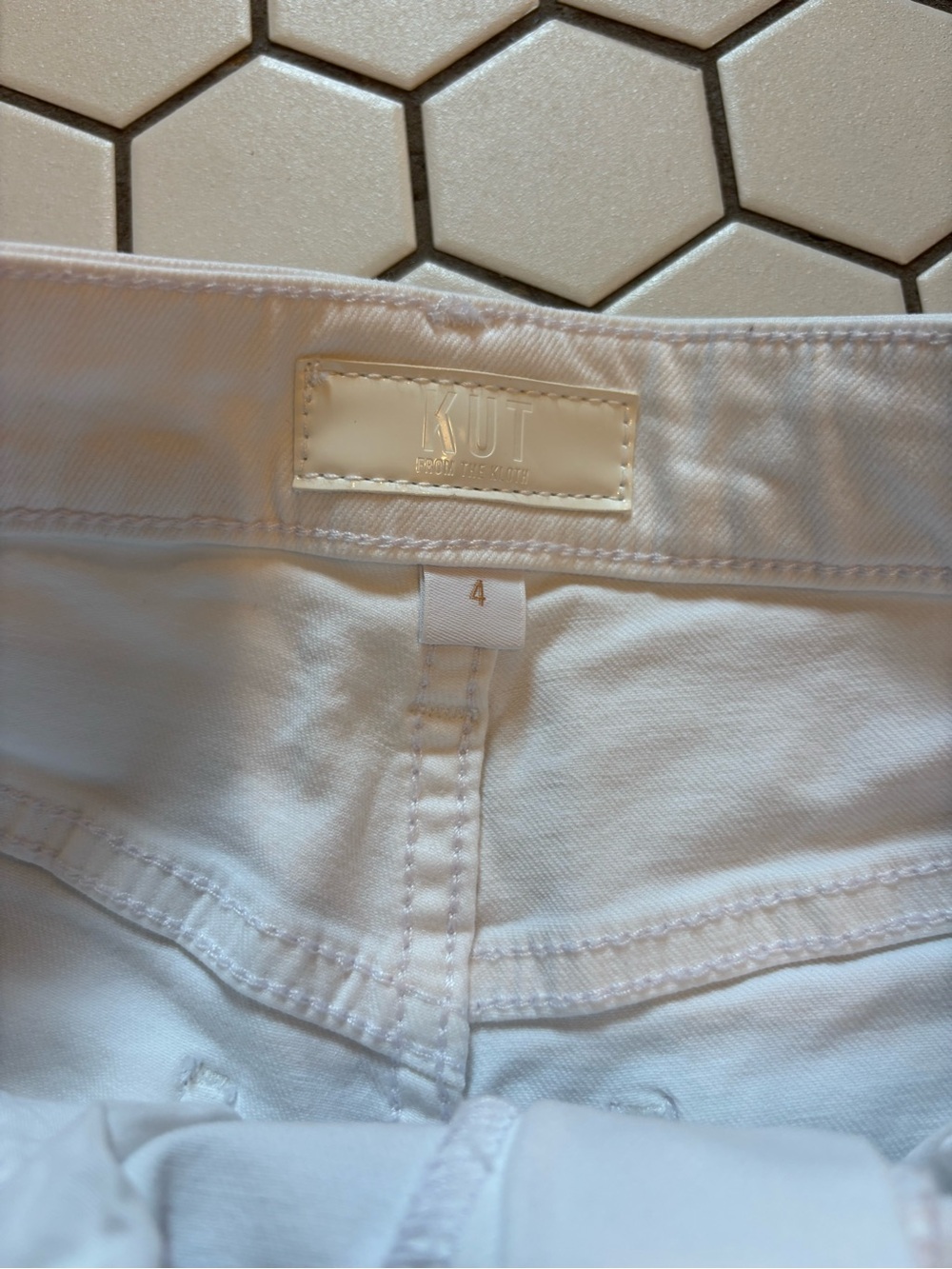 Kut from the Kloth White Frayed Hem Denim Shorts - Picture 3 of 4